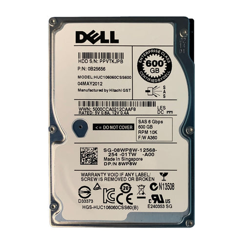 DELL 8WP8W - 600GB 10K 2.5INCH SAS HDD - Refurbished