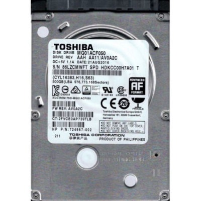 TOSHIBA MQ01ACF050 - 500GB 7.2K 6G 2.5INCH SATA HDD - Refurbished