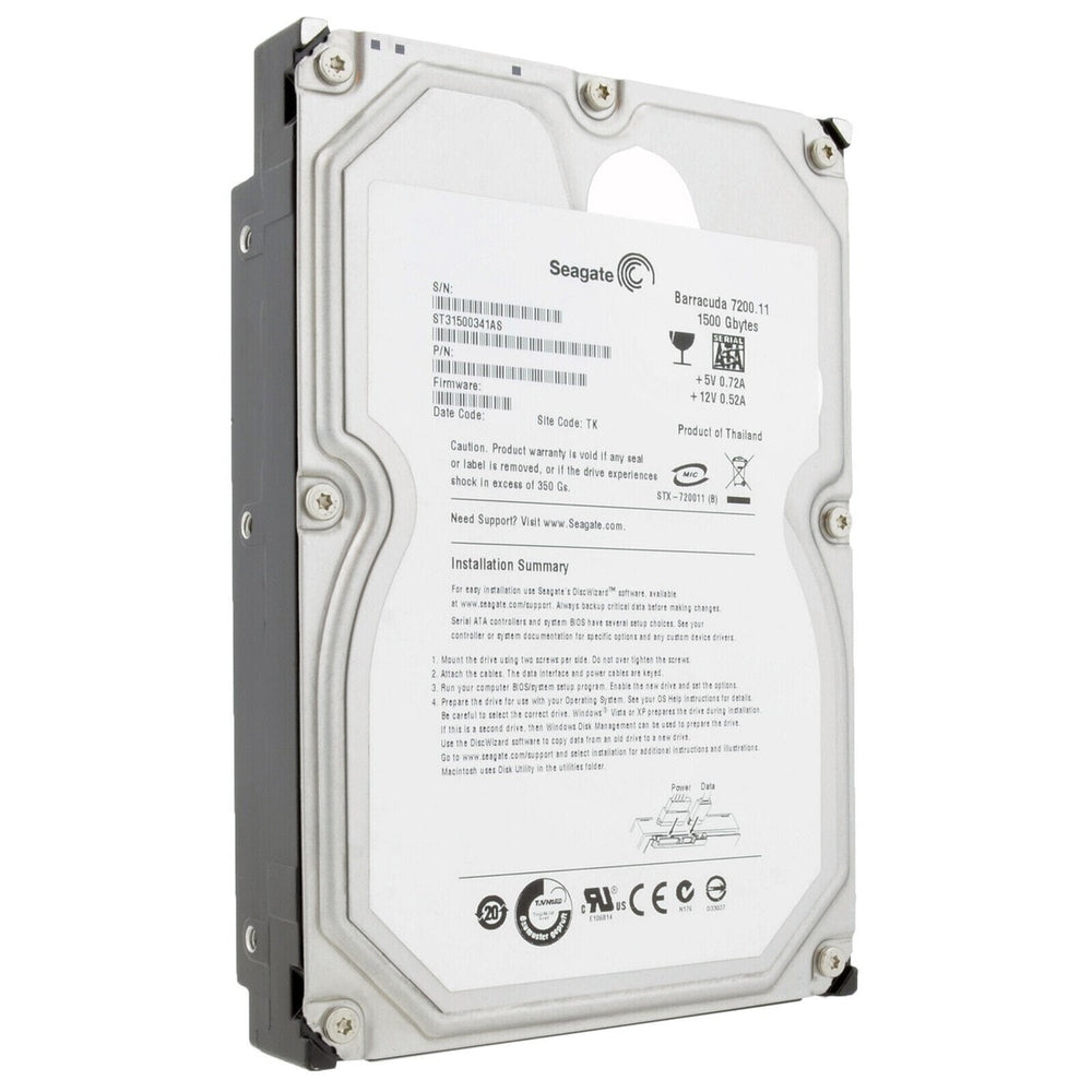 SEAGATE ST31500341AS - 1.5TB 7.2K 3G 3.5INCH SATA HDD - Refurbished