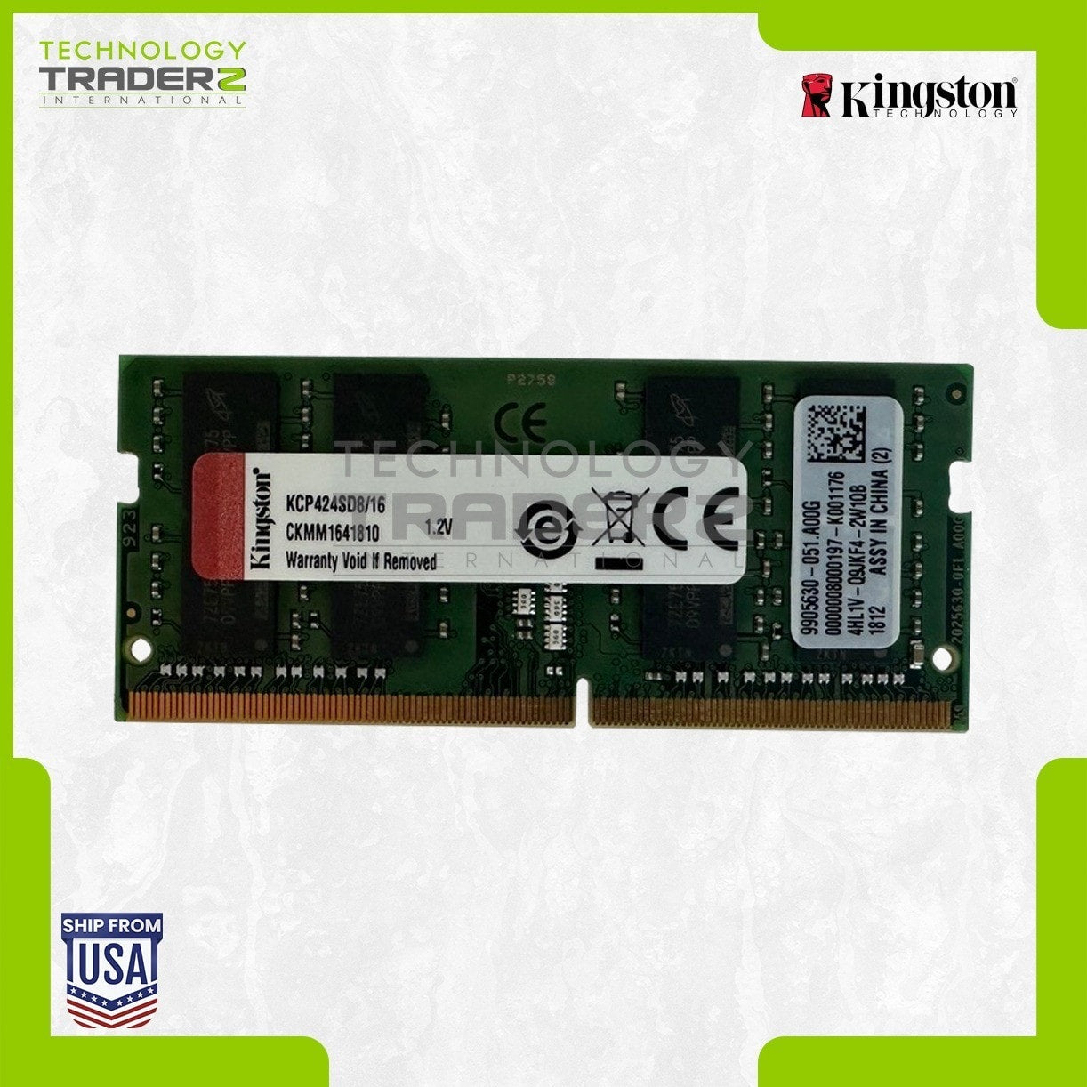 Kingston KCP424SD8/16 - 16GB (1*16GB) 2Rx8 PC4-19200S DDR4-2400MHZ Sodimm - Refurbished — exact part-number product image