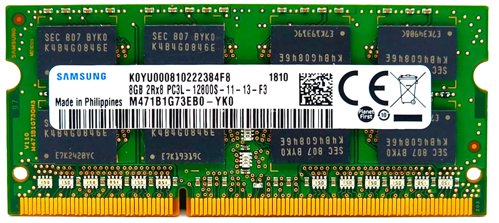 SAMSUNG M471B1G73QH0-YK0 - SAMSUNG 8GB (1*8GB) 2RX8 PC3L-12800S DDR3-1600MHZ SODIMM - Refurbished — exact part-number product image