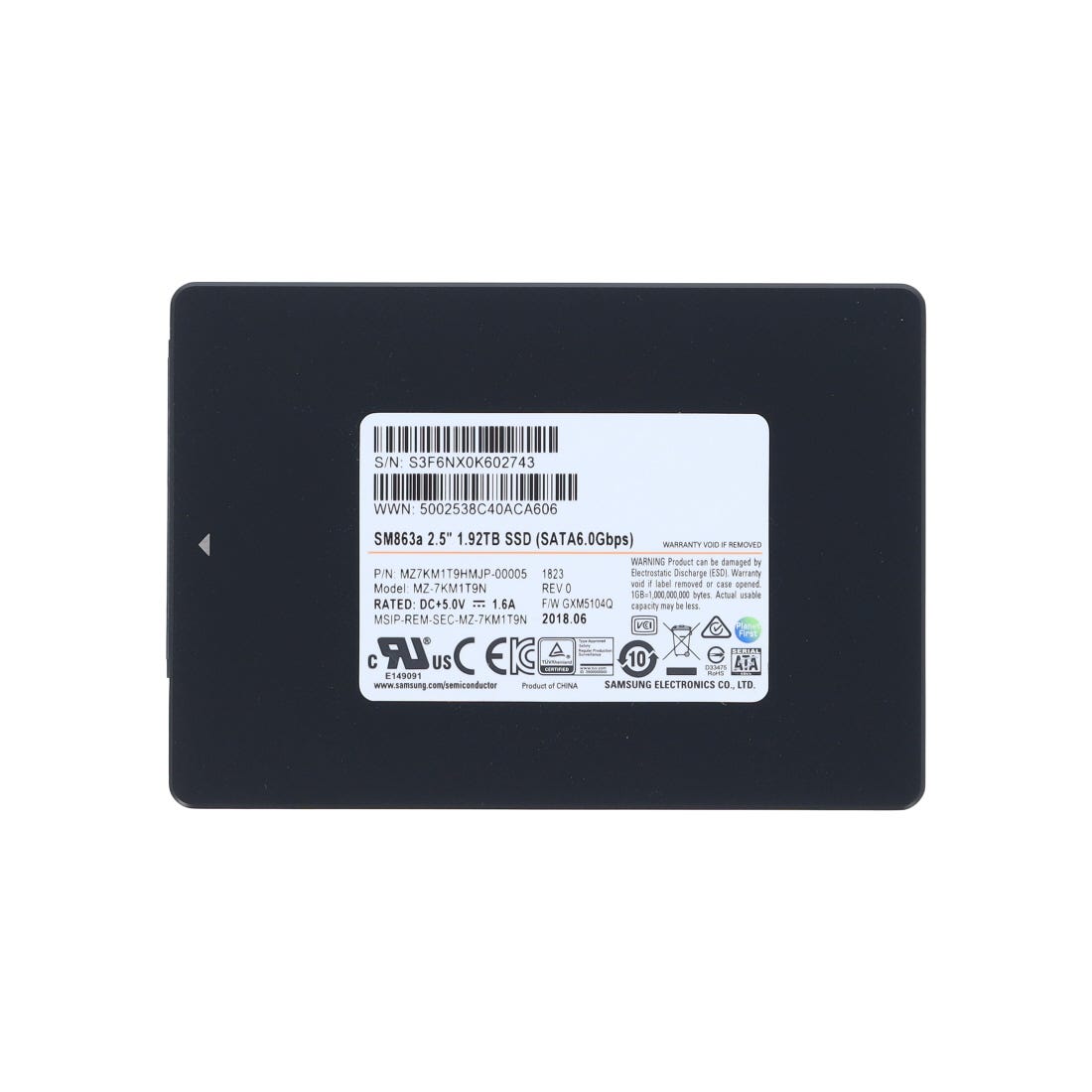 SAMSUNG MZ7KM1T9HMJP-00005 - SAMSUNG SM863A 1.92TB 6G 2.5INCH MU SATA SSD - Refurbished — supplier reference photograph
