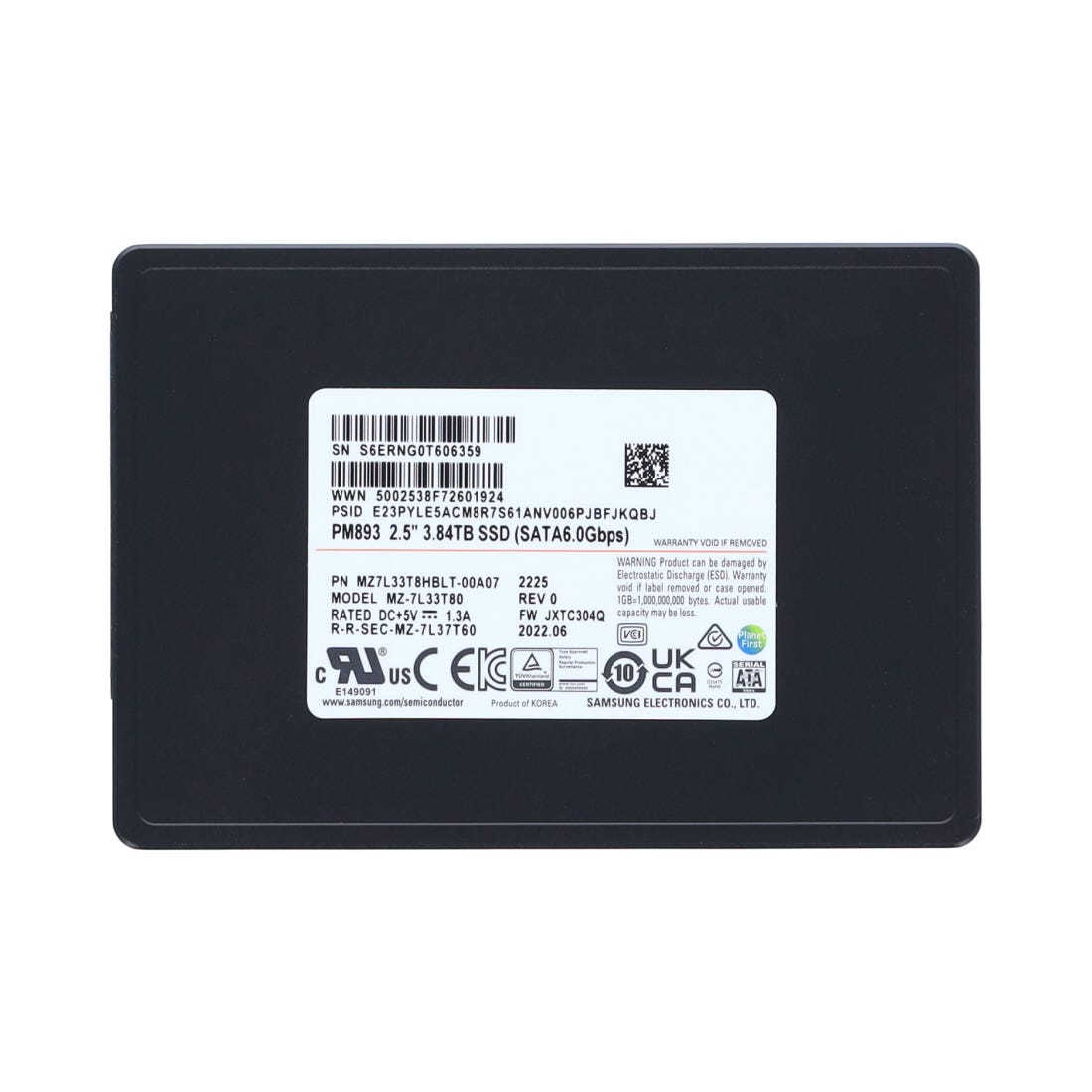 SAMSUNG MZ7L33T8HBLT-00A07 - SAMSUNG 3.84TB PM893 6G 2.5INCH SATA SSD - Refurbished — supplier reference photograph