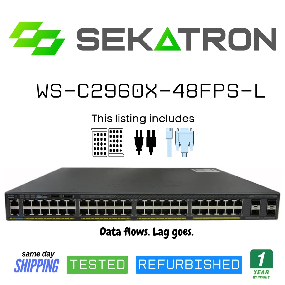 CISCO WS-C2960X-48FPS-L - CISCO C2960X 48*1GB RJ-45 4-SFP POE+ 740W L2 SWITCH - Refurbished — compatible representative product image